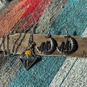 Moon & Trees Earrings and Necklace Set